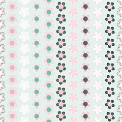 Pink en mint green seamless retro flowers repeat pattern print background