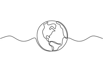 Earth globe one line drawing of world map vector illustration minimalist design of minimalism isolated on white background. Planet of Earth hand drawn illustration for logo, emblem and design poster