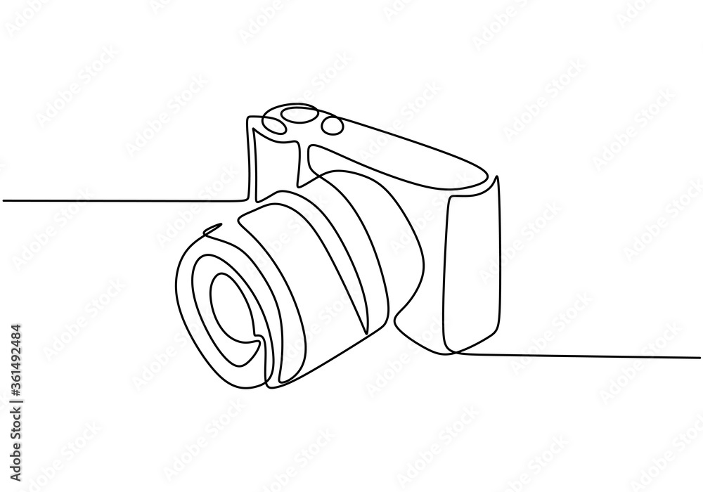 Poster one line camera design. dslr camera digital vector with single continuous line drawing minimalism li