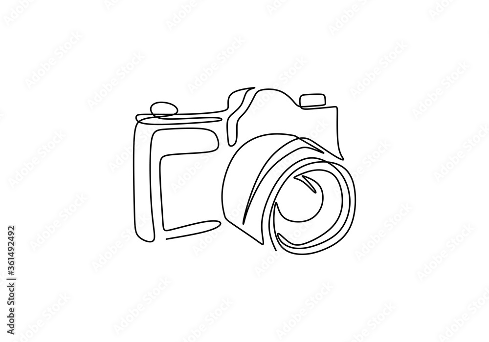 Poster one line camera design. dslr camera digital vector with single continuous line drawing minimalism li