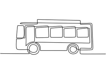 Single continuous line drawing of school bus. Regularly used to transport students. Back to school concept isolated on white background. Minimalism style. Vector design illustration