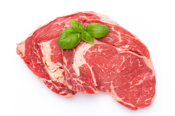 Fresh raw bio  beef steak isolated on white background.