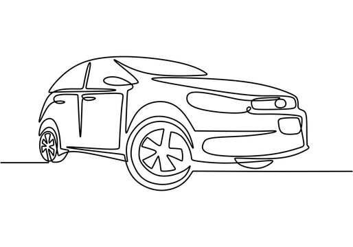 One single continuous line drawing of luxury car. Close-up. Sporty car vehicle transportation concept isolated on white background. Vector hand drawn minimalistic illustration