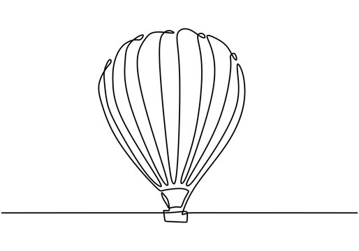 recommend clip art: Continuous line drawing icon hot air balloon. Happy holiday with air balloon. Can see the view from a height. Retro airship or transport icon. Balloon in clouds concept. Vector sketch illustration