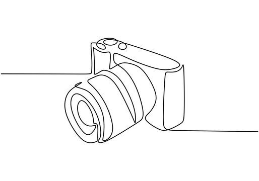 One line camera design. DSLR camera digital vector with single continuous line drawing minimalism linear style. Photography equipment concept isolated on white background vector design illustration