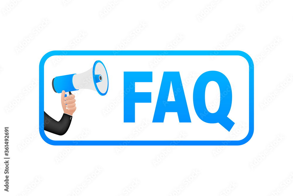 Poster frequently asked questions faq banner. computer with question icons. vector illustration.