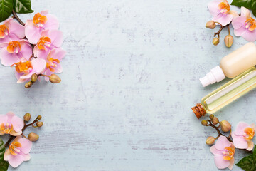 Orchid beauty flowers on vintage background. Spa background, spa therapy, beauty. Spa treatment.