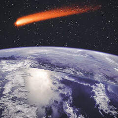 Obraz na płótnie Canvas Comet over the earth. Meteor rain. The elements of this image furnished by NASA.