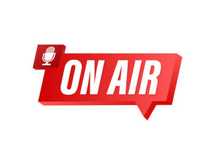 Podcast icon like on air live. Podcast. Badge, icon, stamp, logo. Radio broadcasting or streaming. Vector illustration.