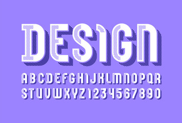 Trendy font, contour alphabet sans serif, modern uppercase white letters and numbers, vector illustration 10EPS
