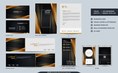 Luxury black and gold stationery mock up and visual brand identity set.