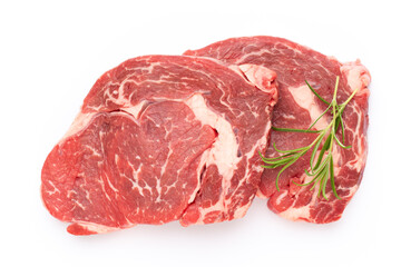 Fresh raw bio  beef steak isolated on white background.