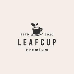 leaf cup tea herbal hipster vintage logo vector icon illustration