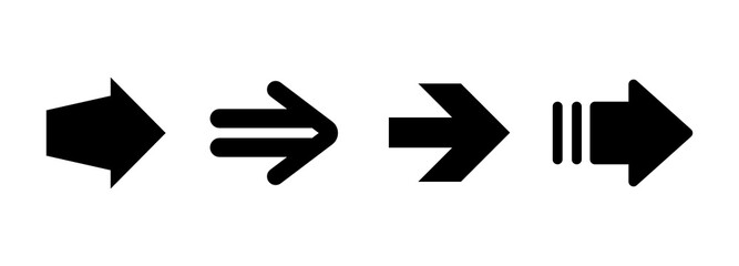 black right arrows set. Flat icon isolated on white. Continue icon.