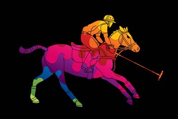 Horse Polo players action sport cartoon graphic vector.