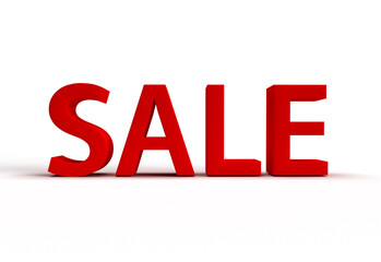 Red Sale in 3d rendering on white background.