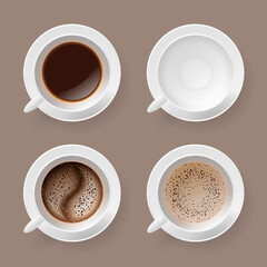 Vector set. Coffee cups. Top view.