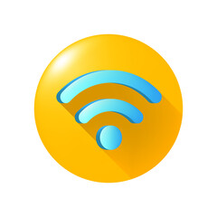 Cute Wifi Icon on Yellow Button on White Background . Isolated Vector Illustration 