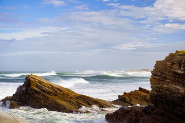 Fototapeta na wymiar Praia das Illas, famous beach in Ribadeo, Lugo province, north of Galicia, Spain