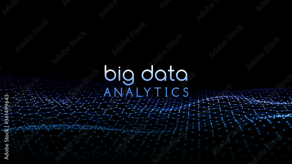 Poster big data. vector abstract futuristic digital landscape with particles dots and stars on horizon. com