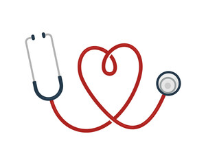 Red Stethoscope in Shape of Heart Isolated On White Background, vector illustration