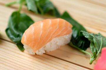 sashimi roll on wood