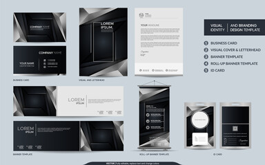 Luxury black and silver stationery mock up and visual brand identity set.