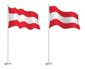 flag of republic of Austria on flagpole waving in the wind. Holiday design element. Checkpoint for map symbols. Isolated vector on white background