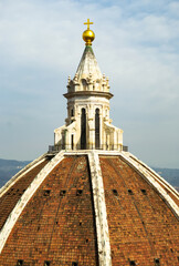 Florence, Tuscany, Italy. Detail of the lantern, the very top of the dome of Santa Maria del Fiore...