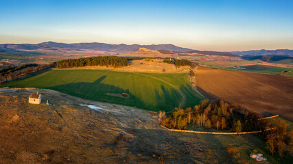 beautiful landscape with old chapel with Spis Zipser castle