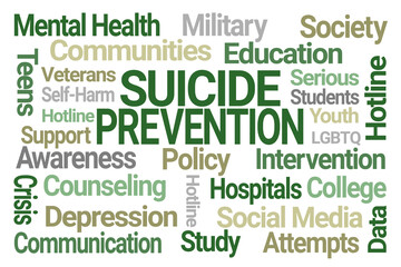Suicide Prevention Word Cloud on White Background