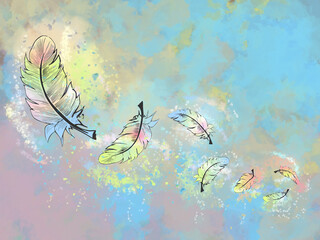 Colorful wallpaper with colored feathers. Very high resolution