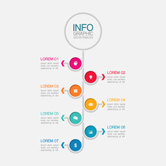 Vector infographic template with 7 steps or options. Data presentation, business concept design for web, brochure, diagram.