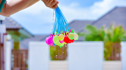 Colorful water balloons  funny in holidays party.