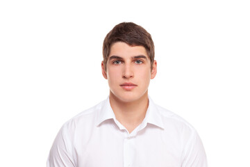 Portrait of a young guy in a white shirt.