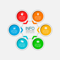 Vector infographic template with 6 steps or options. Data presentation, business concept design for web, brochure, diagram.