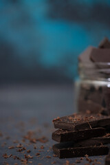 Crushed dark chocolate pieces and chips