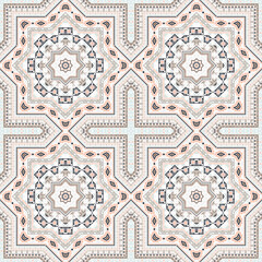 Flat moroccan zellige tile seamless pattern. Geometric texture vector motif. Velum print design. Traditional moroccan zellige tilework seamless pattern. Line art graphic background.