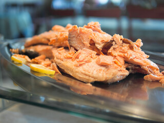 Delicious salmon with lemon on the side