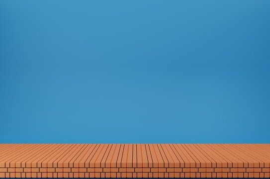 Red Brick Block Floor,3D Render .Isolate on blue background.