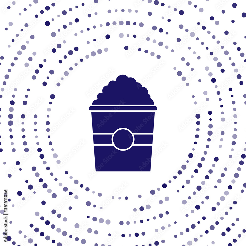 Poster blue popcorn in cardboard box icon isolated on white background. popcorn bucket box. abstract circle