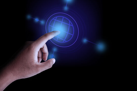 Hands touching the globe symbol.