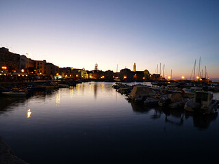 Italy, Apulia, Trani, the harbor at night