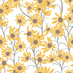 Willow leaf Sunflower seamless pattern