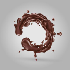 Liquid chocolate splash circle on a gray background