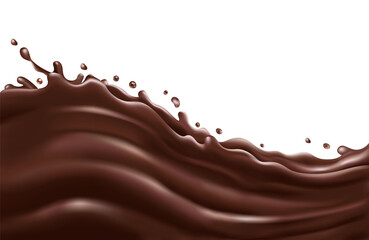 Liquid chocolate splash wave on a white background