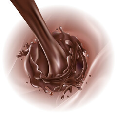 Stream of pouring chocolate on a light background