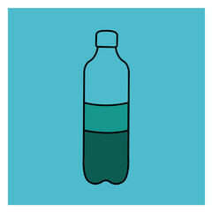recycling & eco art symbol. liquid blue icon. simple clean flat design blank plastic juice or empty cola bottle & label vector. outline or contour cap cork isolated. drink & save mineral water cartoon