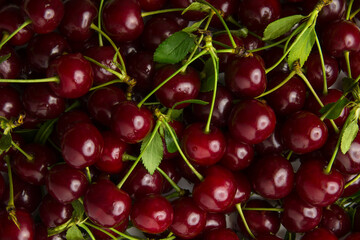 Ripe cherry, a lot of berries as a background texture close-up