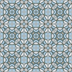 Creative color abstract geometric pattern in blue, white and gray, vector seamless, can be used for printing onto fabric, interior, design, textile,pillow,carpet.
